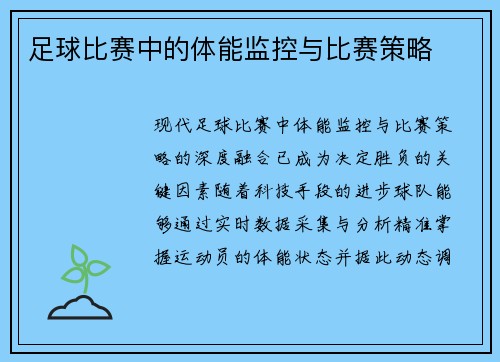 足球比赛中的体能监控与比赛策略