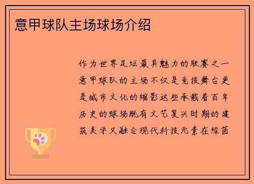 意甲球队主场球场介绍