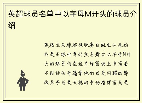 英超球员名单中以字母M开头的球员介绍